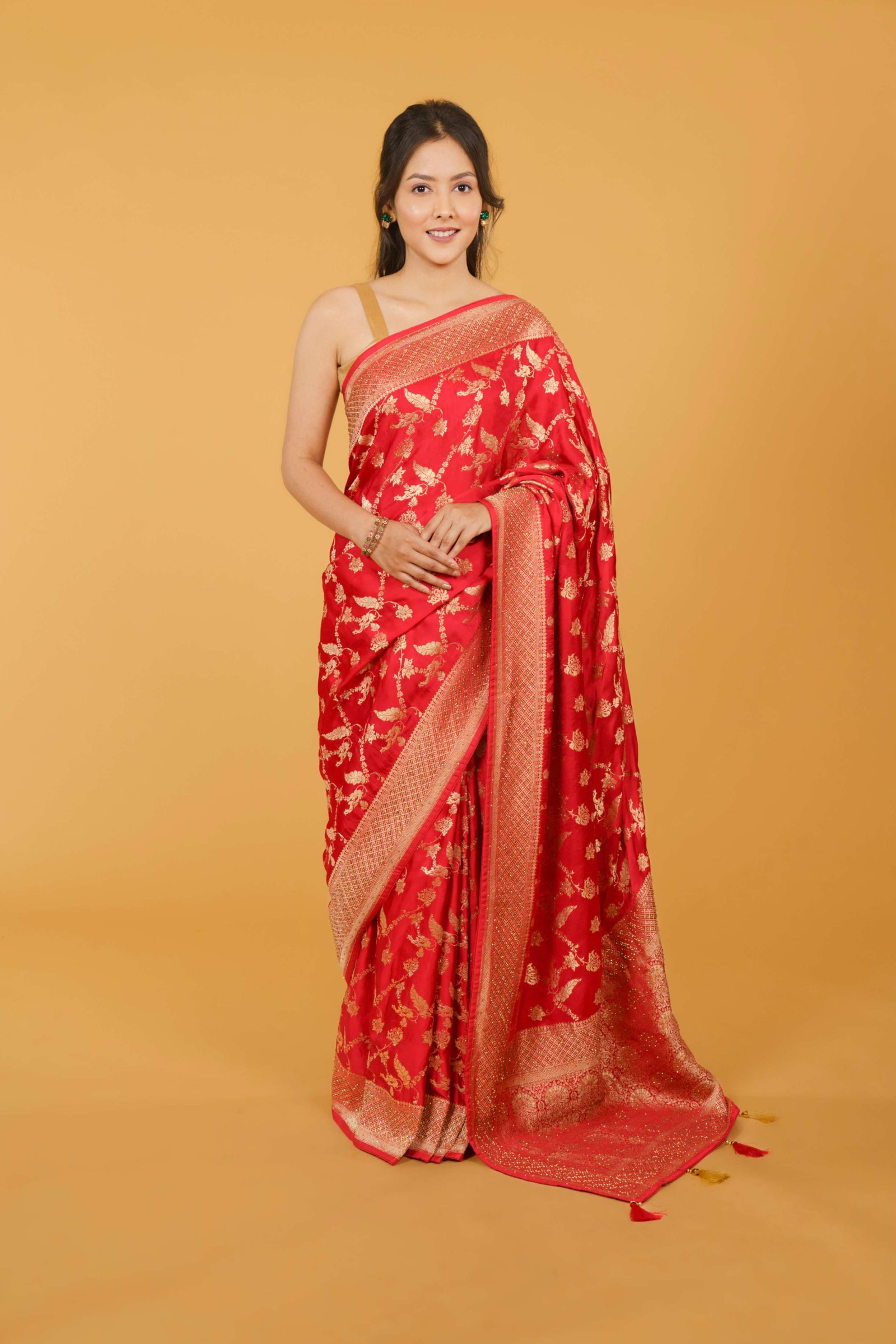 Red Saree with golden work